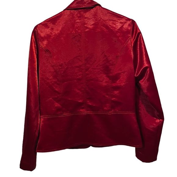 Chico’s Satin Liquid Like Ruby Red Silky Lux Long Sleeve Button Up Blazer Jacket - Picture 5 of 7